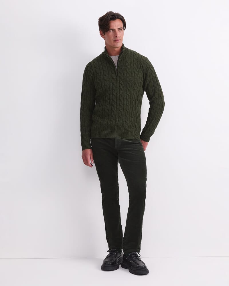 Cable Knit Quarter Zip in FOREST