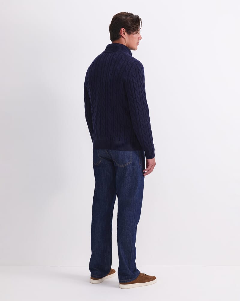 Cable Knit Quarter Zip in NAVY
