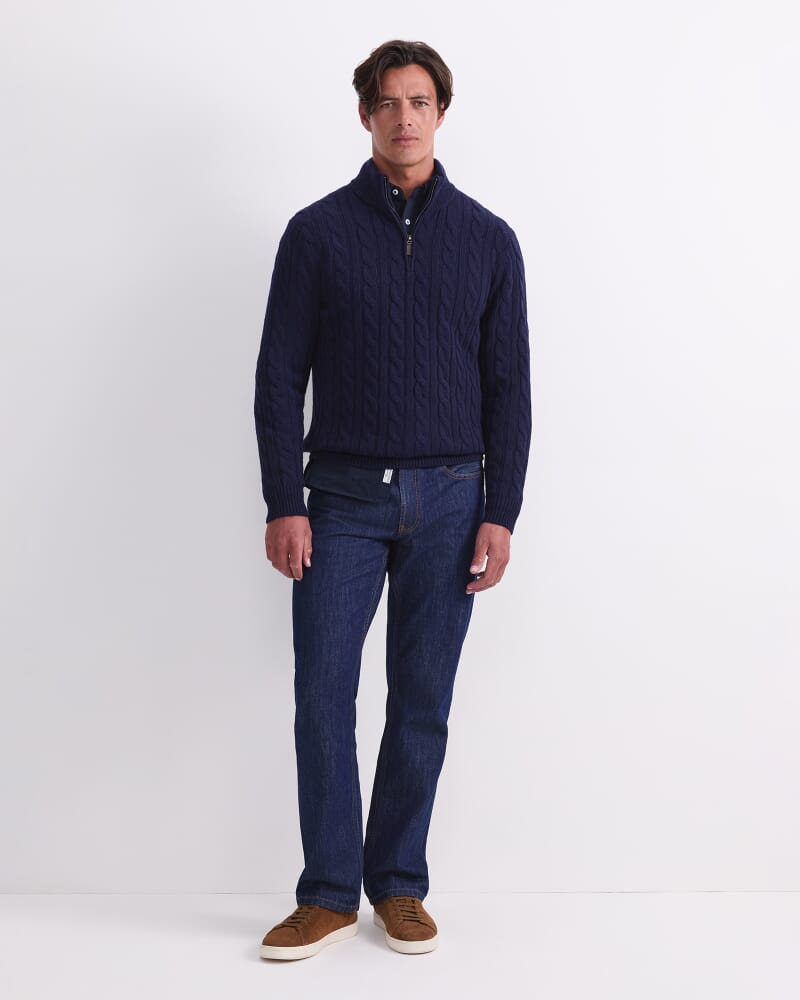 Cable Knit Quarter Zip in NAVY