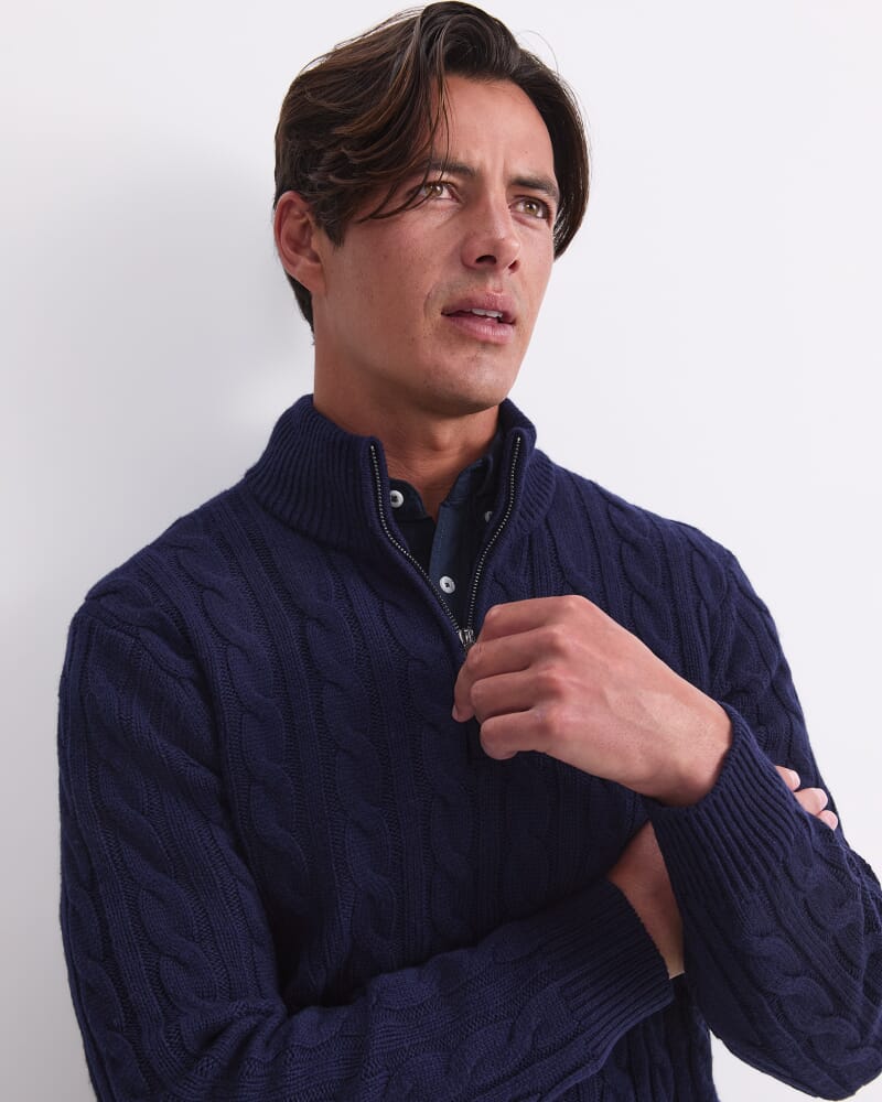 Cable Knit Quarter Zip in NAVY