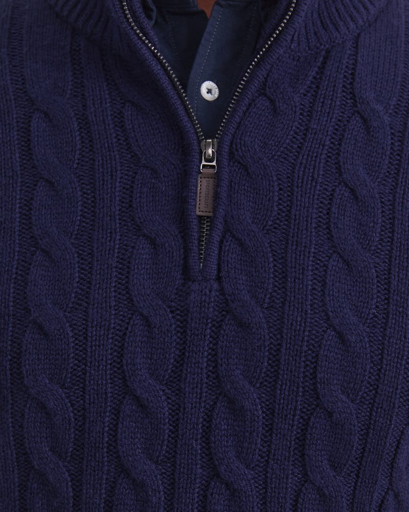 Cable Knit Quarter Zip in NAVY