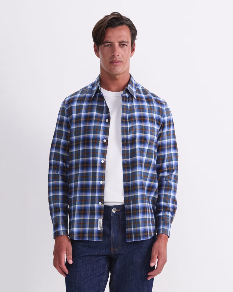 Justin Long Sleeve Flannel Shirt in BLUE MULTI