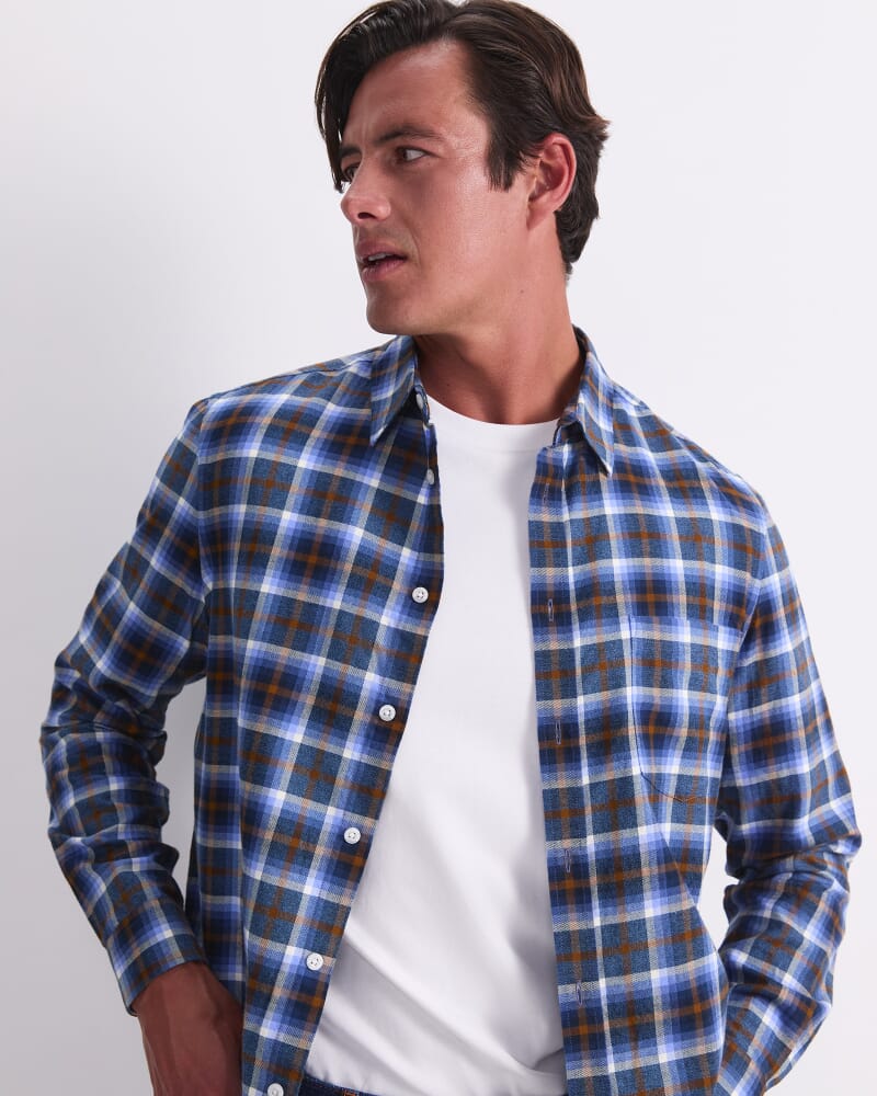 Justin Long Sleeve Flannel Shirt in BLUE MULTI