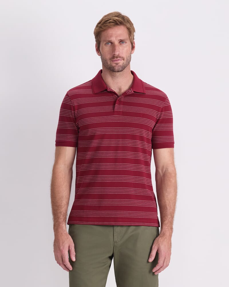 SC Stripe Pique Polo in WINE