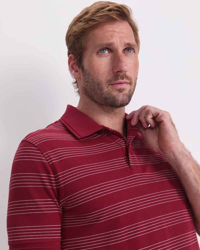 SC Stripe Pique Polo in WINE