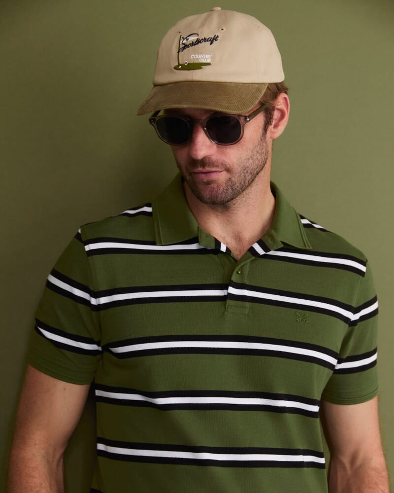 SC Bold Stripe Pique Polo in GREEN MULTI
