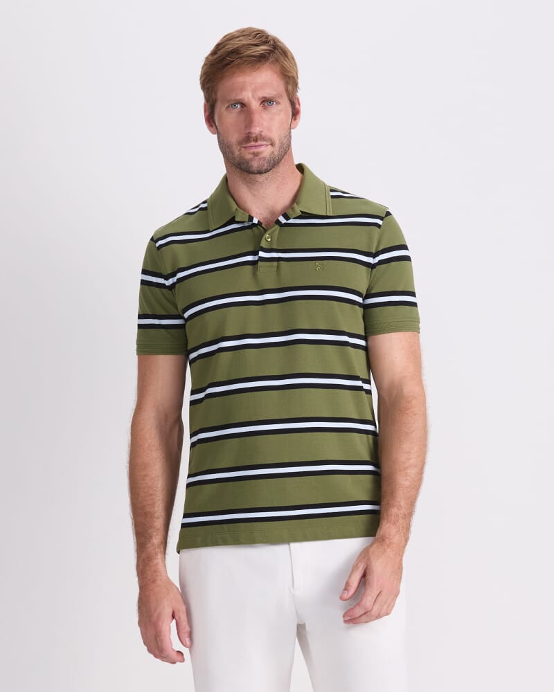 SC Bold Stripe Pique Polo in GREEN MULTI