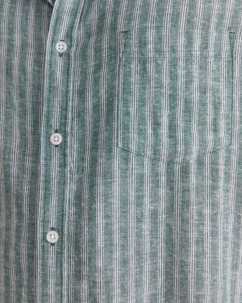 Linen Short Sleeve Stripe Shirt in MALACHITE