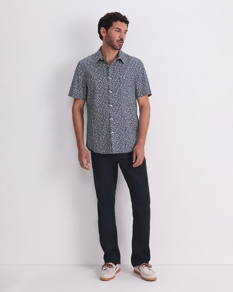 Shoal Short Sleeve Liberty Print Shirt in NAVY/WHITE