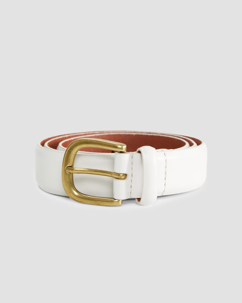 Lara Buckle Leather Belt in IVORY