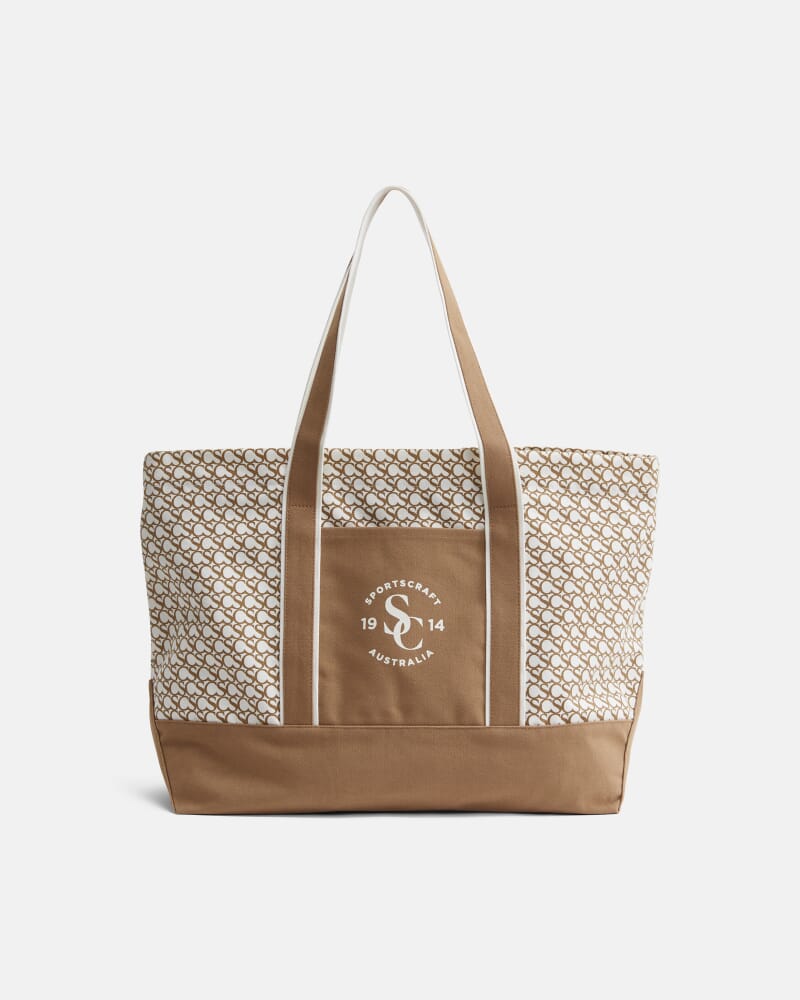 Club Sport Canvas Tote in TAN/WHITE