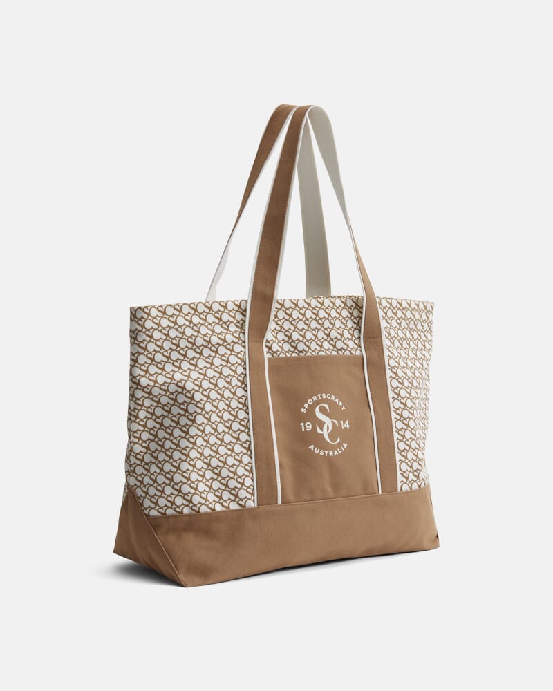 Club Sport Canvas Tote in TAN/WHITE