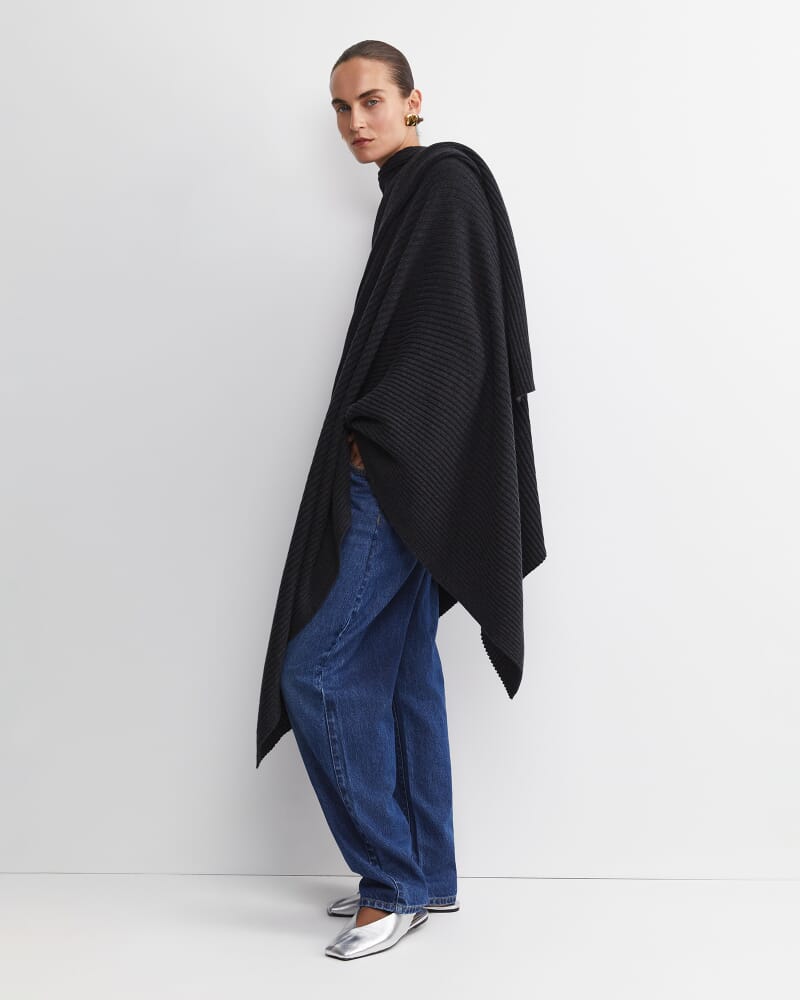 Cassie Knit Poncho in BLACK