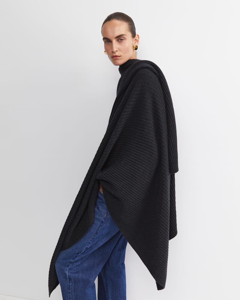 Cassie Knit Poncho in BLACK