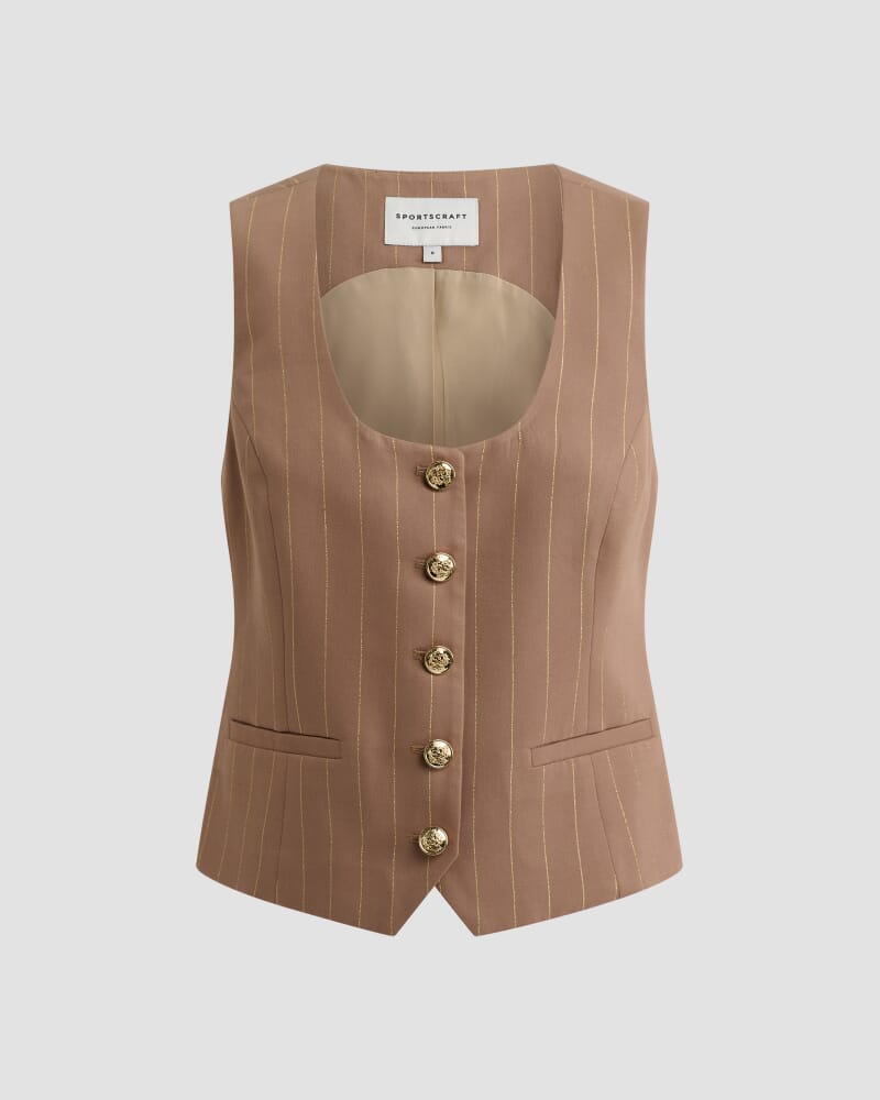 Mina Lurex Pinstripe Vest in TAN